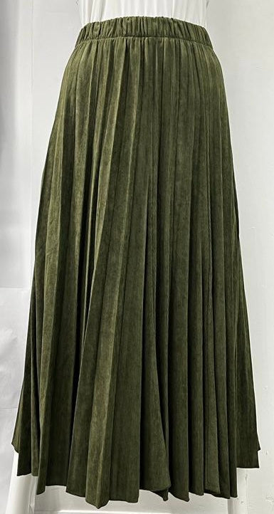 SOPHIA MESSY PLEATS CORDUROY SKIRT MIDI OLIVE