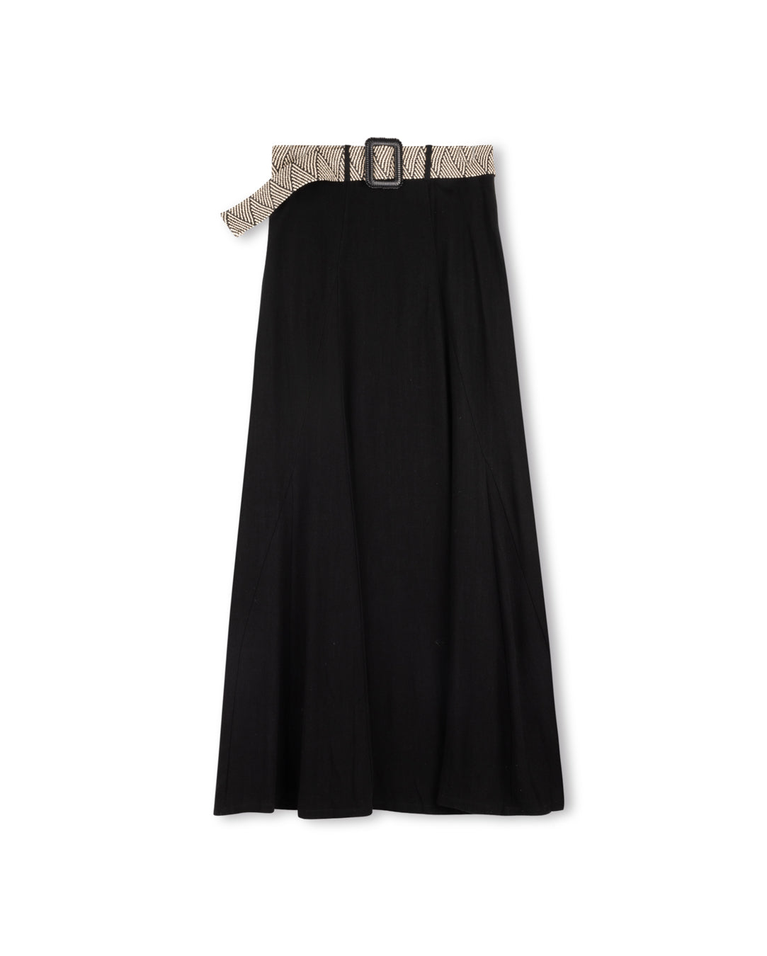 SHIFT LINEN SKIRT W INSERTS & BELT-MAXI BLACK