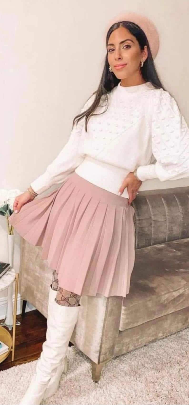 APPARALEL PLEATED KNIT SKIRT 29" DUSTY ROSE