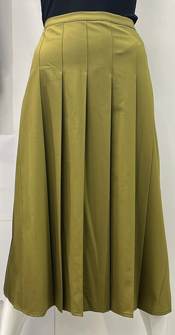 CELINAS DRESSY BOX PLEATED SKIRT-29" LIGHT OLIVE