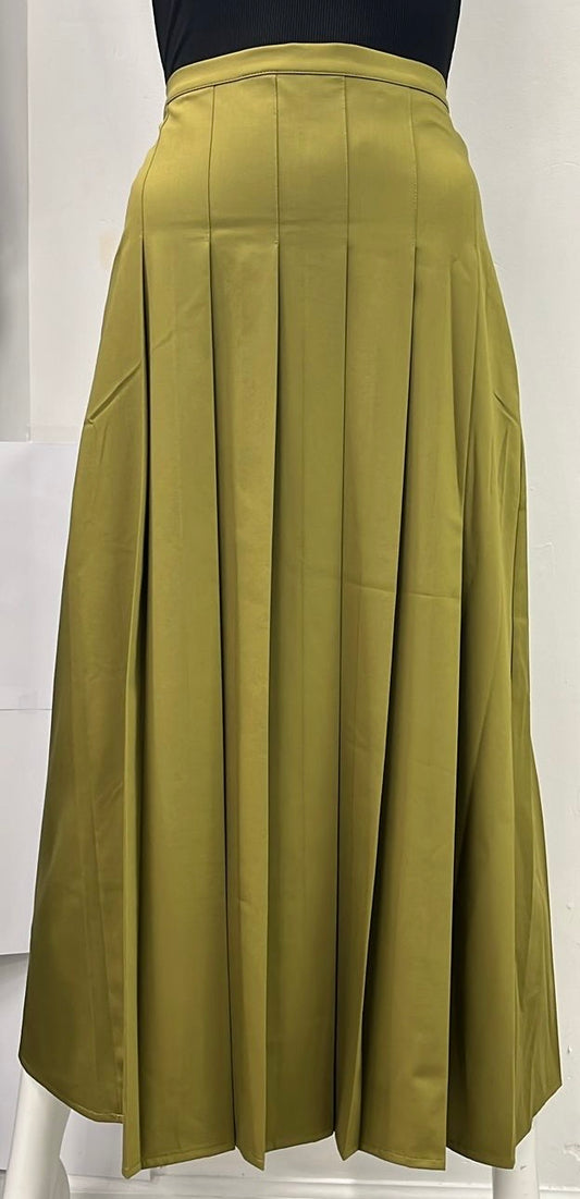 CELINAS DRESSY BOX PLEATED SKIRT-MIDI LIGHT OLIVE