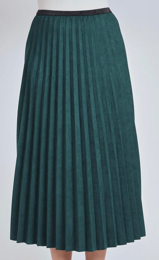 YAL NEW YORK PLEATED SUEDE SKIRT-EXTRA LONG HUNTER