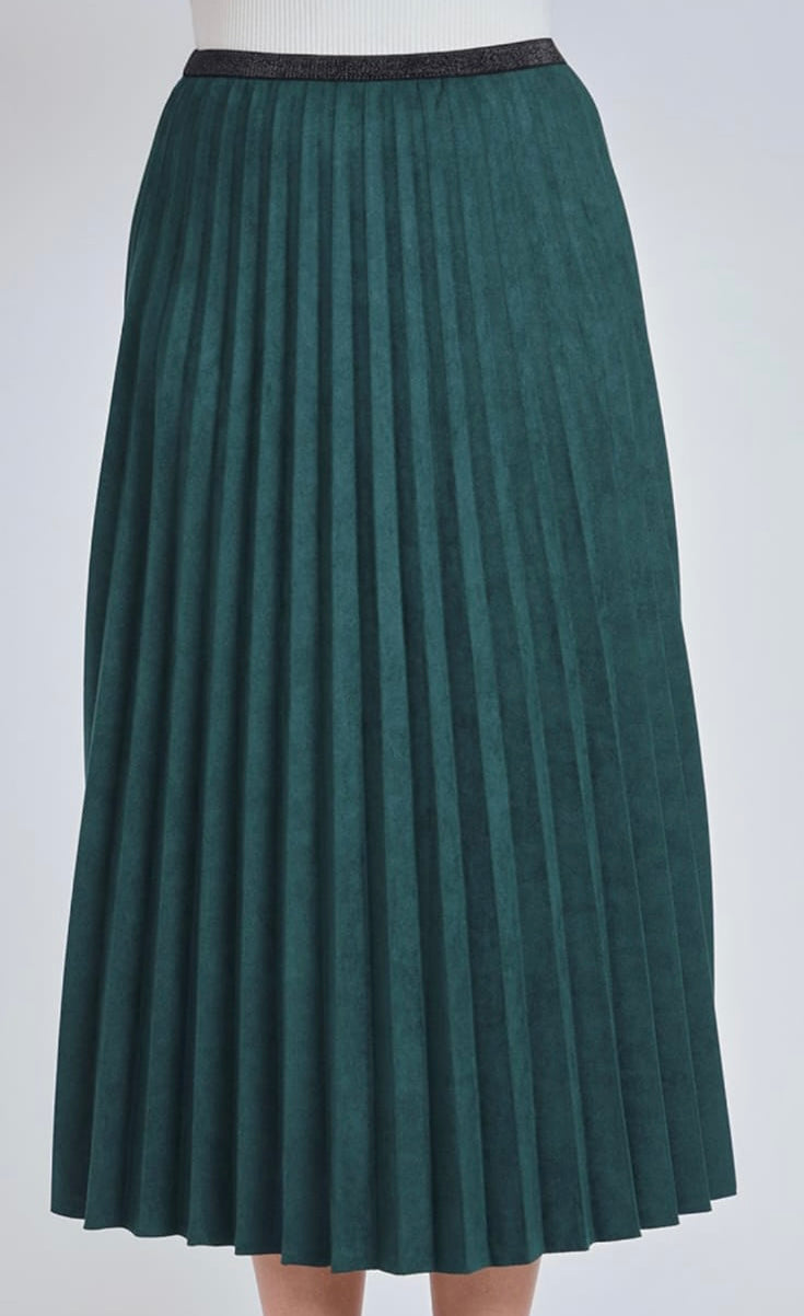 YAL NEW YORK PLEATED SUEDE SKIRT-EXTRA LONG HUNTER