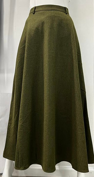 HONEYSEED WOOL FLAIRY MIDI SKIRT OLIVE