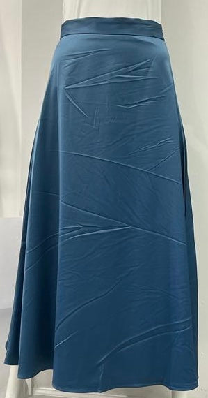LINK+LUXE A-LINE SATIN SKIRT-MIDI BLUE