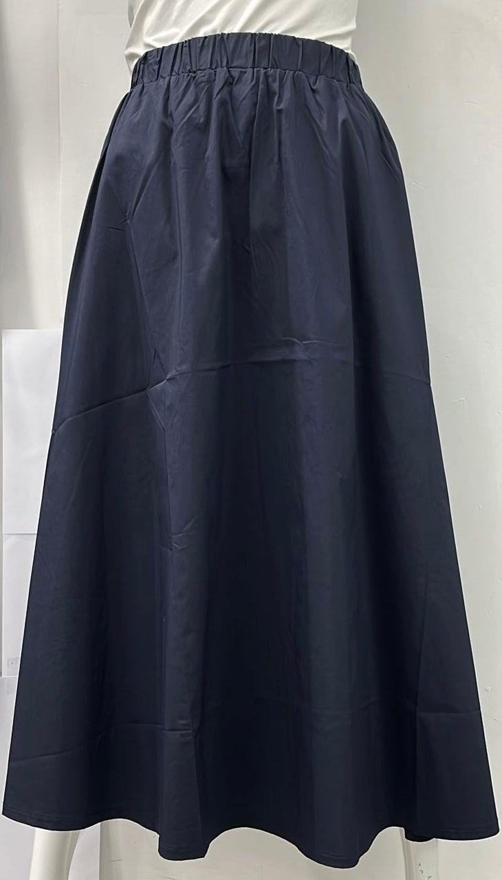 E.U.X. EXCLUSIVE A-LINE COTTON SKIRT-MIDI NAVY