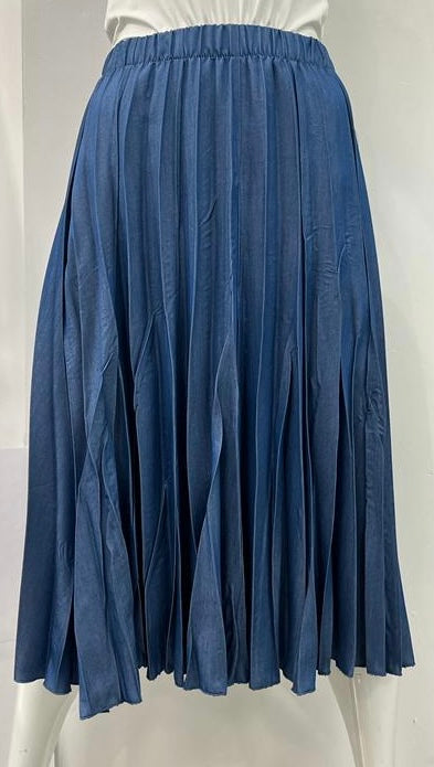 GINGER ACCORDION MESSY PLEATED SKIRT-27 BLUE DENIM