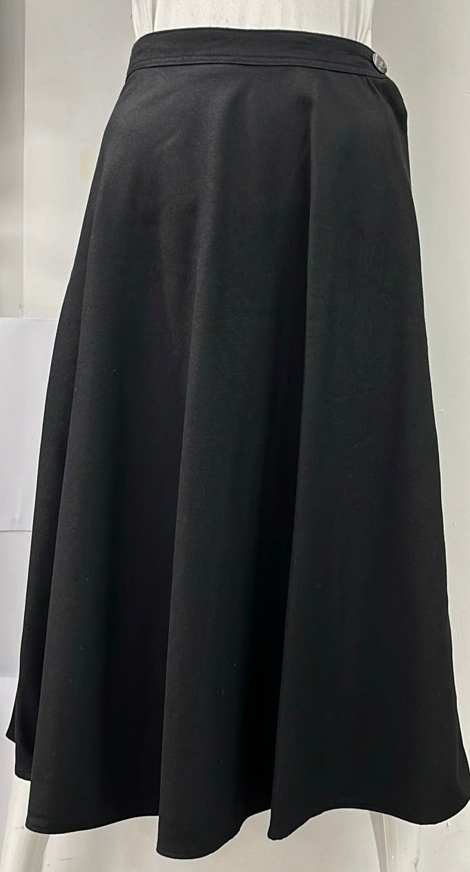 MAXMRKT FLAIRY WOOL SKIRT W SIDE BUTTON & ZIPPER-32" BLACK