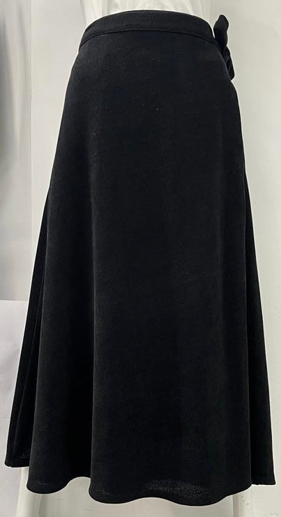 SAMS FASHION A-LINE WRAP CORDUROY SKIRT-MIDI BLACK