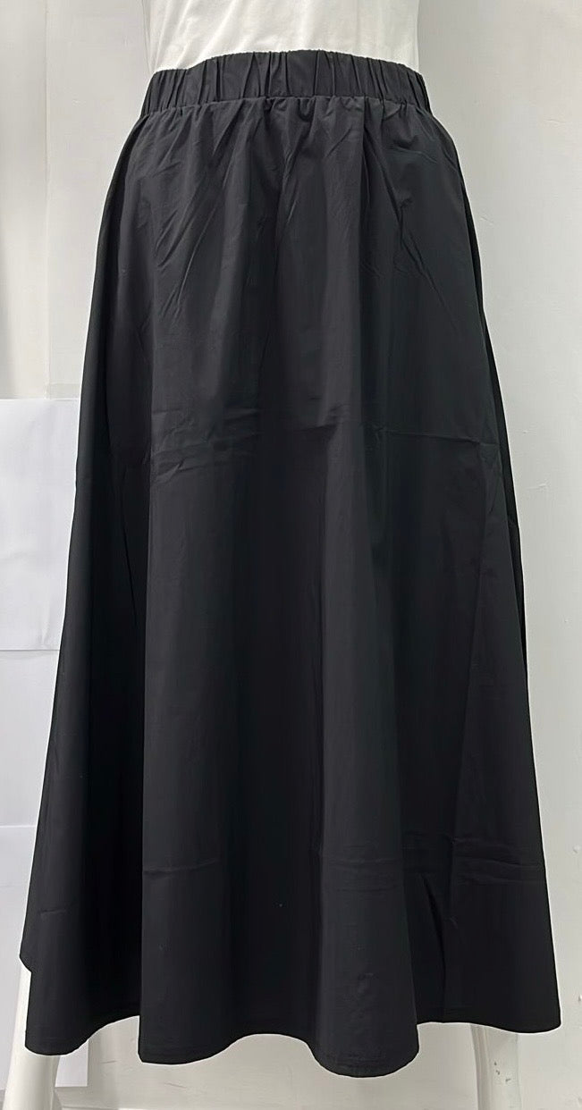 E.U.X. EXCLUSIVE A-LINE COTTON SKIRT-MIDI BLACK