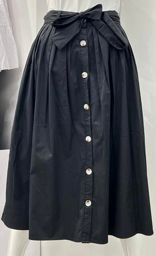 PEODE DESIGN COTTON SKIRT W PLEATED WAIST AND BUTTONS & BELT-LONGER BLACK