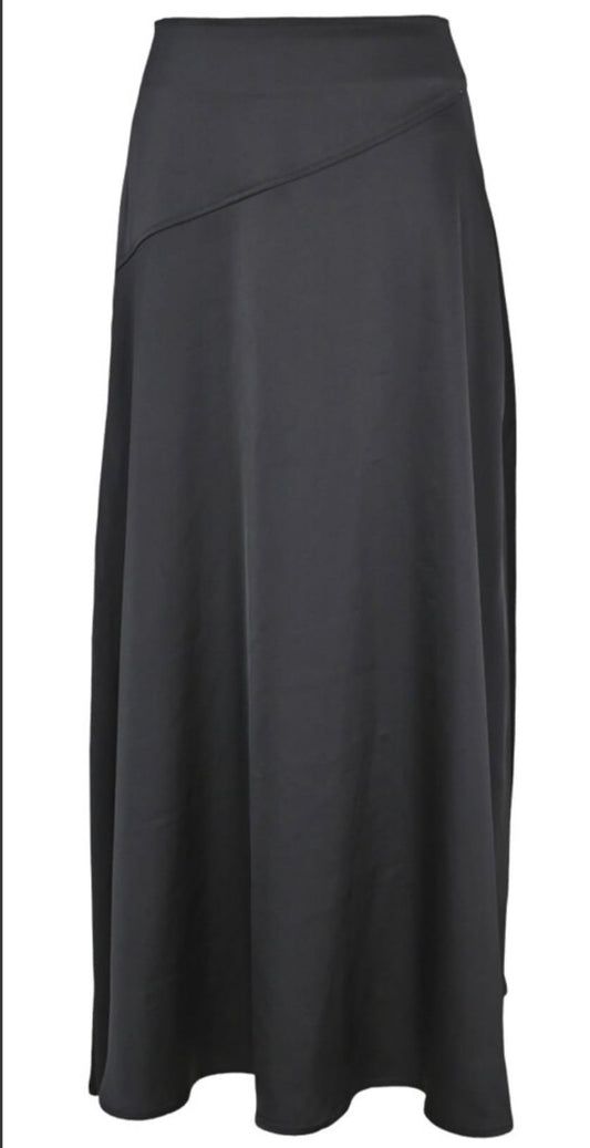 EPIK SATIN SKIRT W EXSPOSED BACK ZIPPER-MIDI BLACK