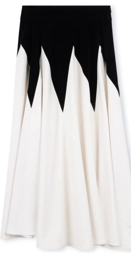 GEORGETTE VELVET AND WOOLY DETAILED SKIRT-MIDI BLACK/IVORY