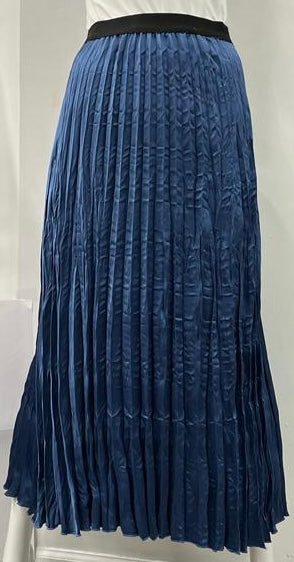 BELISSA CRINKLED PLEATED SATIN SKIRT-MIDI BLUE