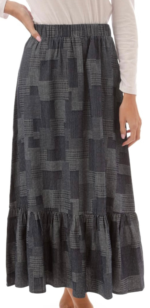 PAPER PARACHUTE PLAID SKIRT W RUFFLED BORDER NAVY