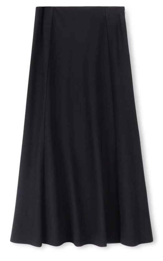 SHIFT PANELED PONTE SKIRT W SIDE ZIPPER-MIDI BLACK