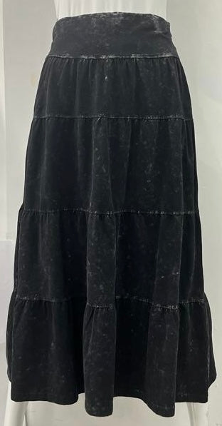 M & S CANADA TYE DYE TIER SKIRT-MIDI BLACK WASH