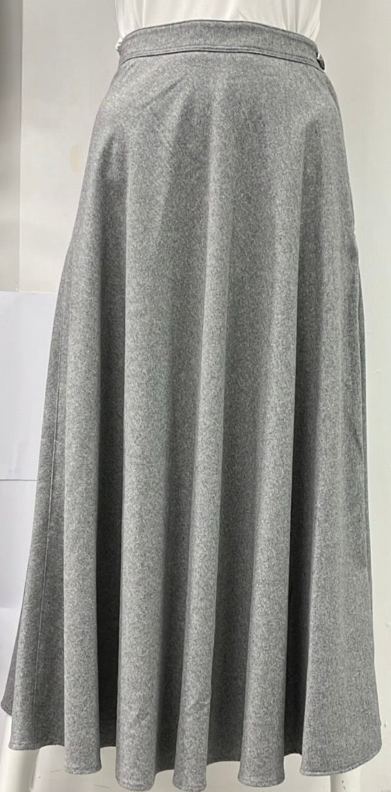 MAXMRKT FLAIRY WOOL SKIRT W SIDE BUTTON & ZIPPER-MIDI GREY