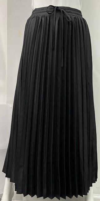 NOVA SATIN PLEATED SKIRT W BELT-MIDI BLACK