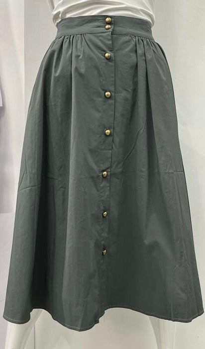 PEODE DESIGN GATHERED SKIRT W BUTTONS DOWN-LONGER DARK GREEN