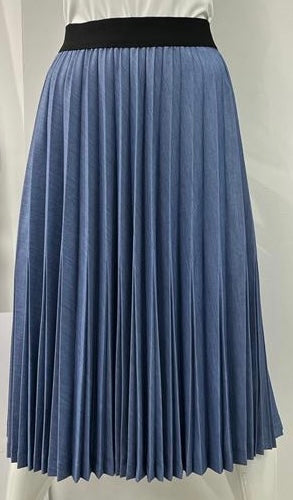 SCIACCA DOUBLE PLEATED SKIRT-LONG BLUE CHAMBRAY