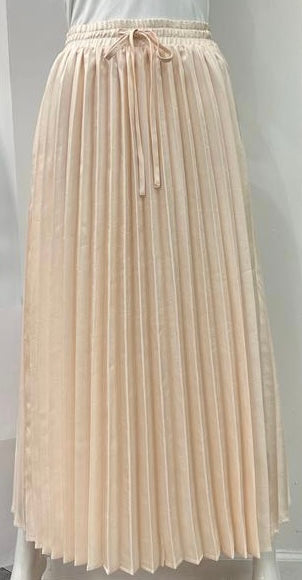 NOVA SATIN PLEATED SKIRT W BELT-MIDI BEIGE