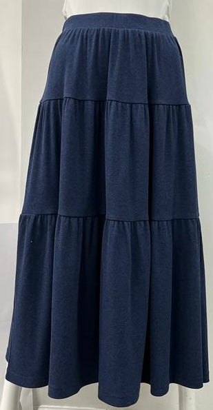 OOPS TIERED RIBBED SKIRT-MIDI DENIM