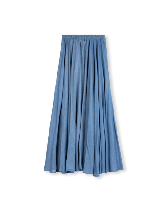 SLATE ASYMMETRICAL FLOWY SKIRT-MIDI BLUE