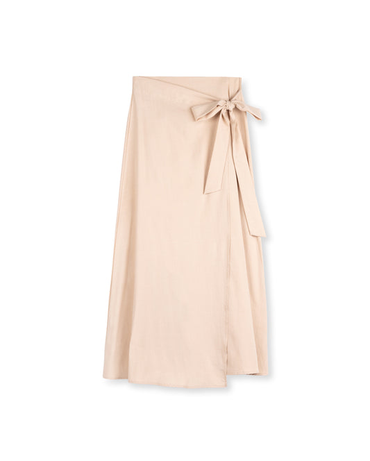 TWEED MOCK WRAP SKIRT BEIGE