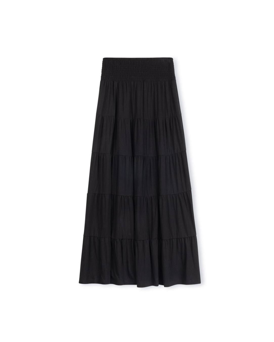 SINCE 2005 SMOCKED WAIST TIERED SKIRT-MAXI BLACK