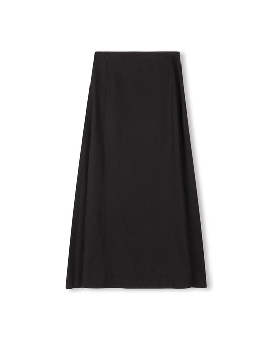 BEGONIA LINEN  A-LINE SKIRT W SIDE ZIPPER-MIDI BLACK