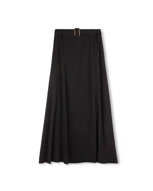 HONEST EDIT BELTED SKIRT W 2 FRONT SEAMS-MIDI BLACK