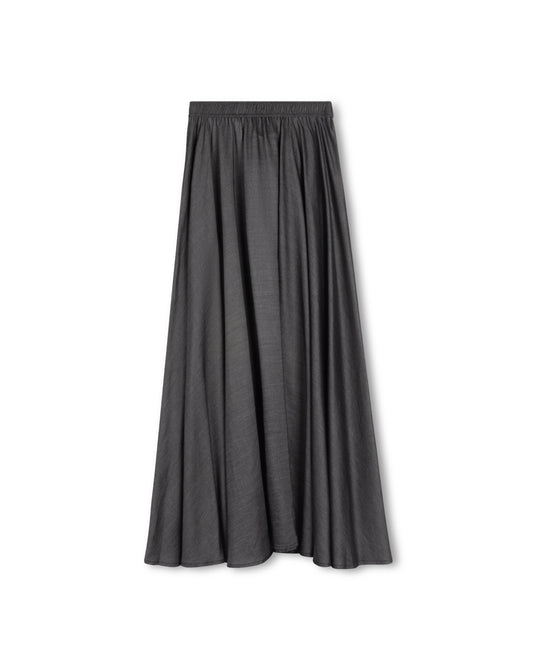 MODELLE FLOWY DENIM SKIRT-MIDI BLACK DENIM