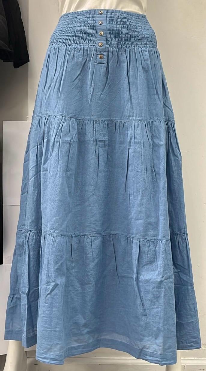 FYI TIERED SKIRT W GATHERED WAIST & BUTTONS-MIDI LIGHT BLUE