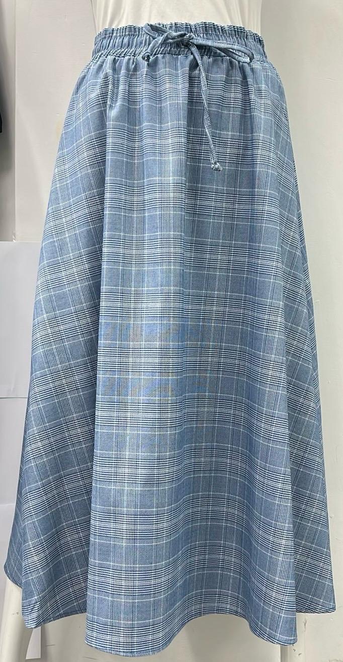 SAMS FASHION SKIRT W DRAWSTRING-MIDI BLUE PLAID