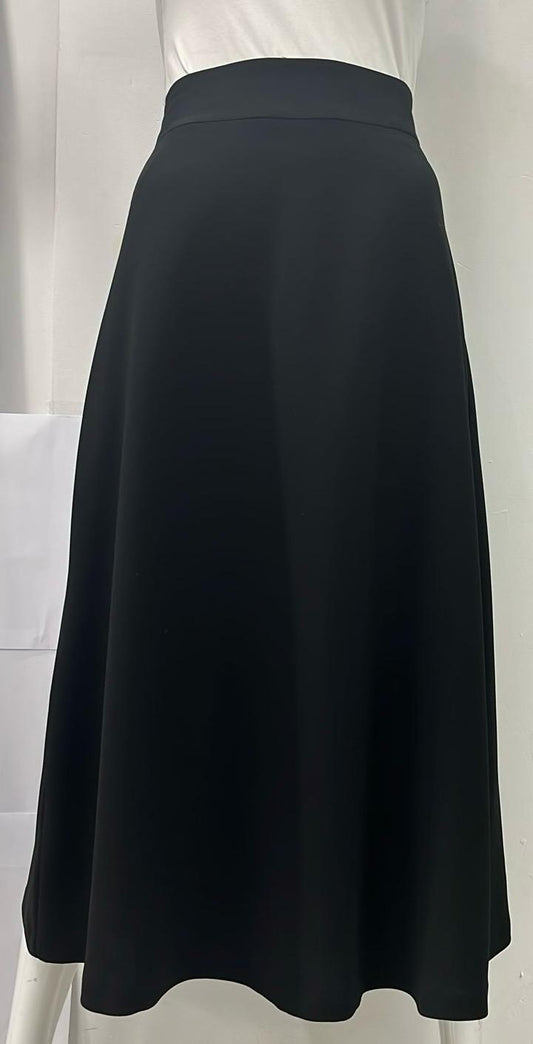 WEAR AND FLAIR  A-LINE CREPE SKIRT-MIDI BLACK