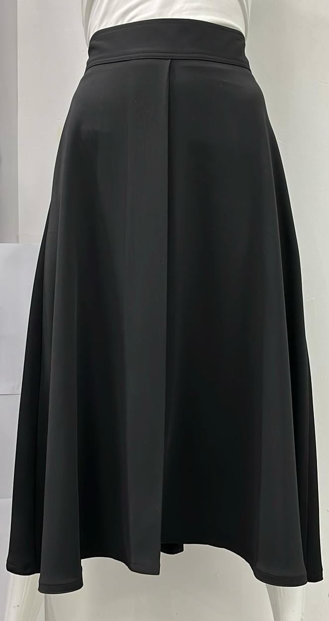 WEAR AND FLAIR A-LINE CREPE SKIRT W CENTER PLEAT-EXTRA LONG BLACK