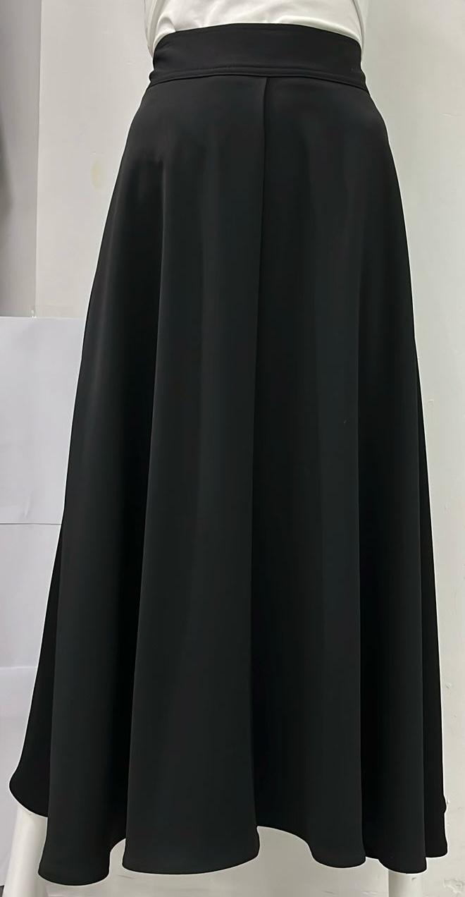 WEAR AND FLAIR A-LINE CREPE SKIRT W CENTER PLEAT-MIDI BLACK