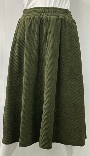 SMILE EVERYDAY A-LINE CORDUROY SKIRT W CENTER SEAM OLIVE