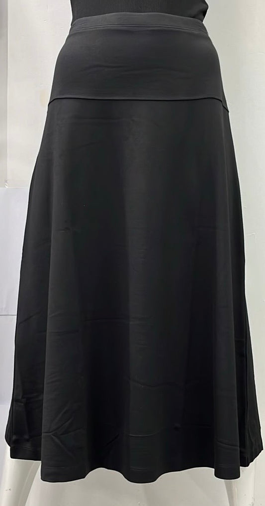 WEAR AND FLAIR PONTE SKIRT WITH YOKE-EXTRA LONG BLACK