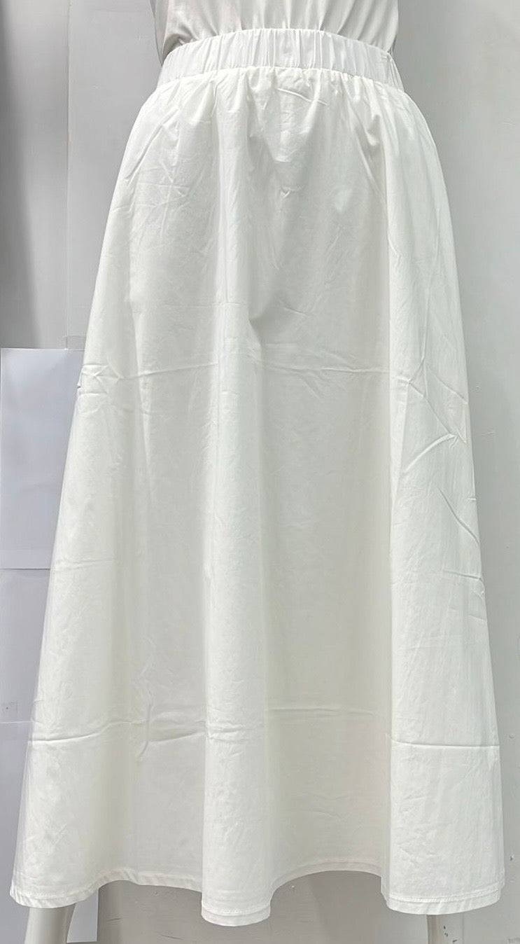 E.U.X. EXCLUSIVE A-LINE COTTON SKIRT-MIDI WHITE