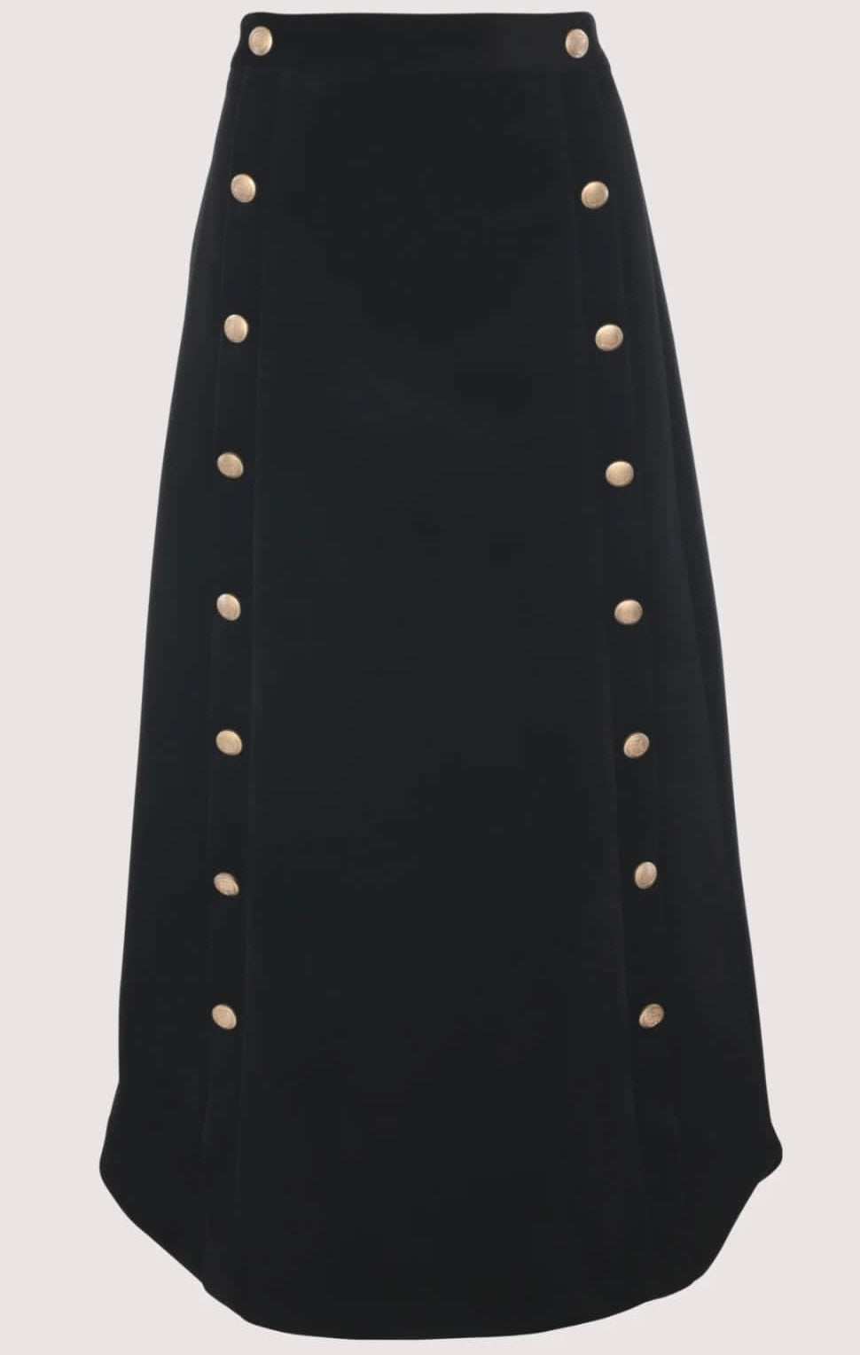 THE COLLECTIVE VELVET SKIRT W GOLD BUTTONS DOWN BLACK