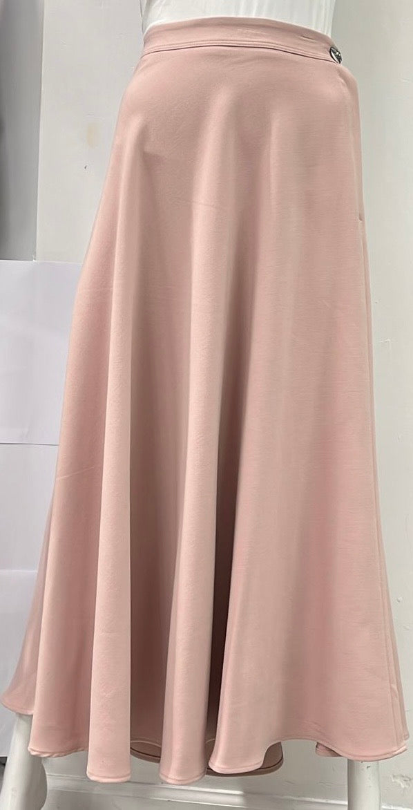 MAXMRKT FLAIRY SKIRT W SIDE BUTTON & ZIPPER-MIDI PINK