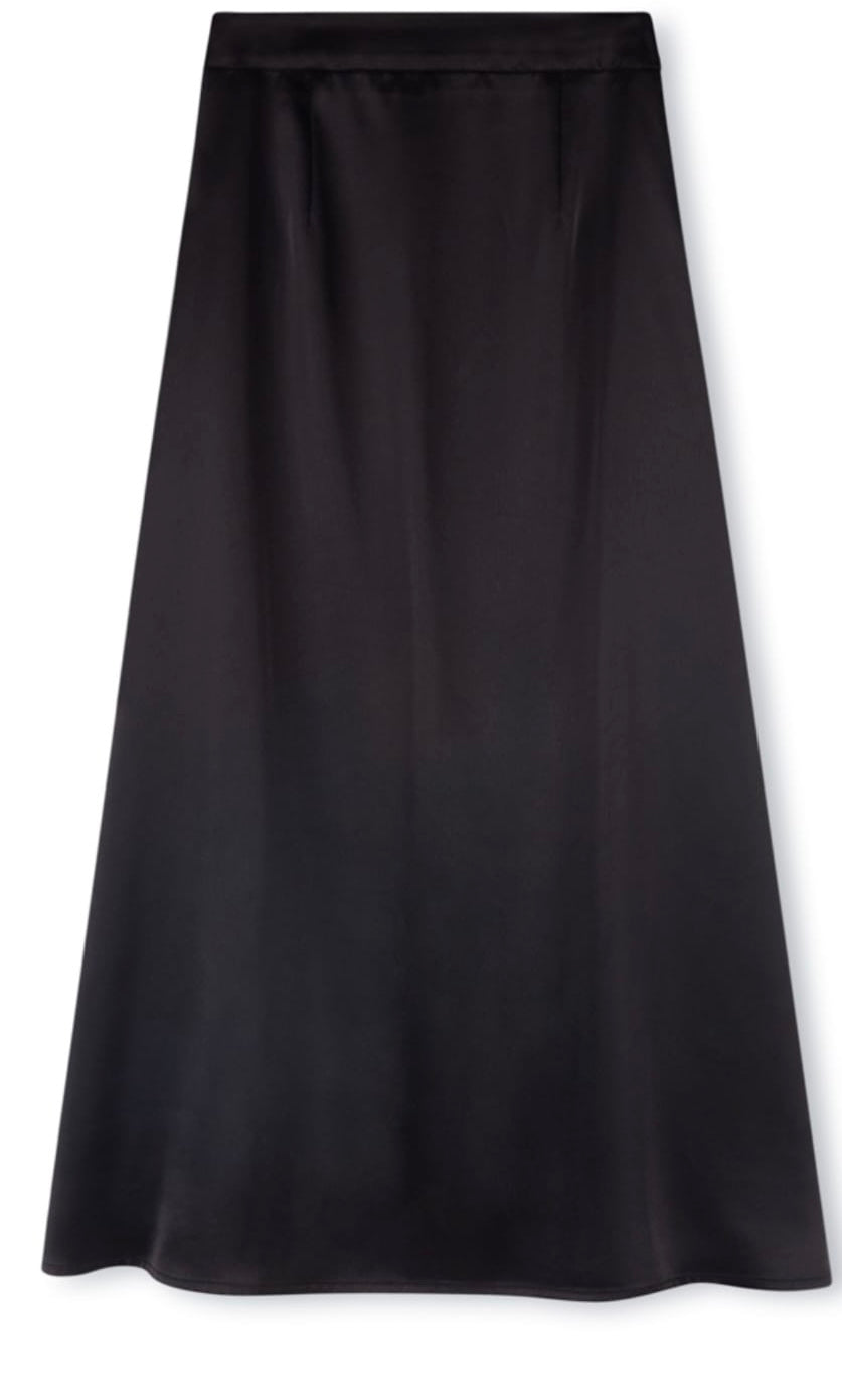 GEORGETTE BASIC SATIN SKIRT-MIDI BLACK