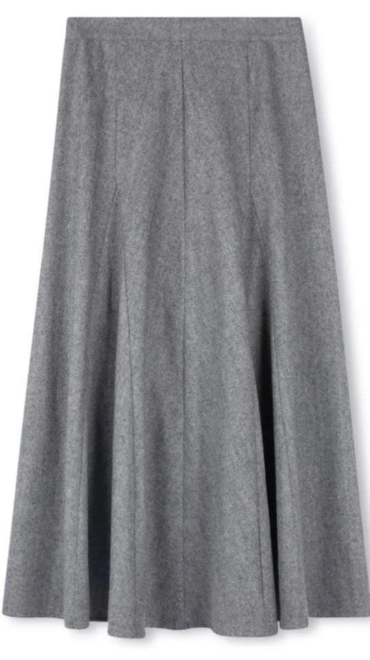 BEGONIA WOOLY HARRINGBONE SKIRT-MIDI GREY