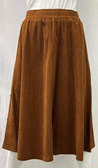 SMILE EVERYDAY A-LINE CORDUROY SKIRT W CENTER SEAM COGNAC