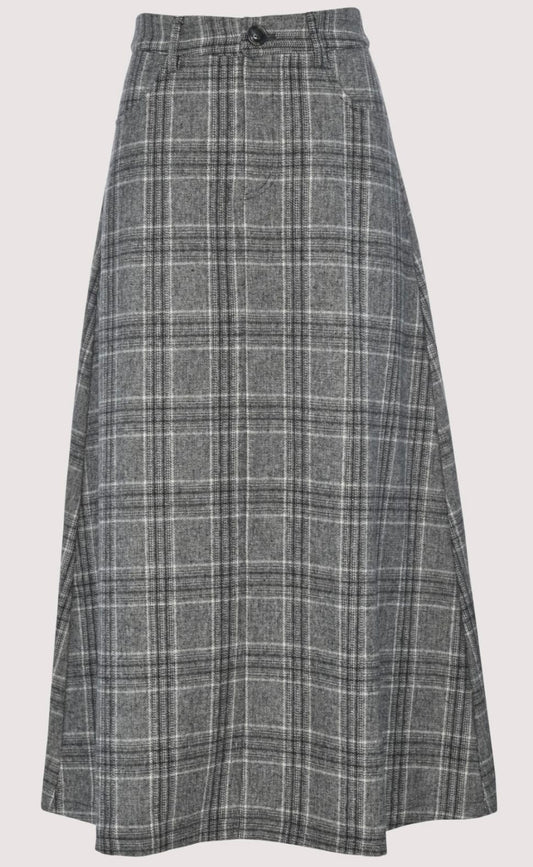 SHIFT WOOLY PLAID A-LINE SKIRT BLACK PLAID