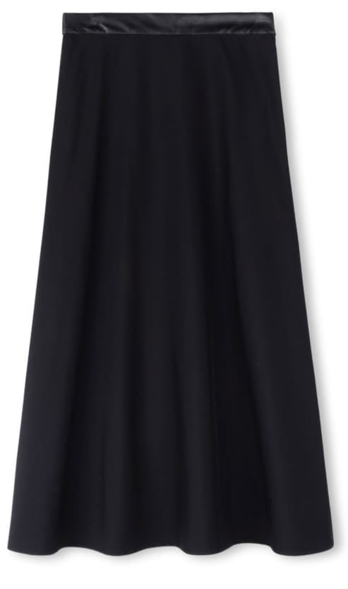 SHIFT A-LINE SKIRT W LEATHER WAISTBAND-MIDI BLACK