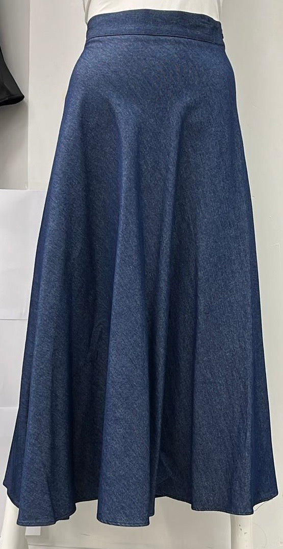 SAMS FASHION A-LINE SKIRT-MIDI NAVY DENIM