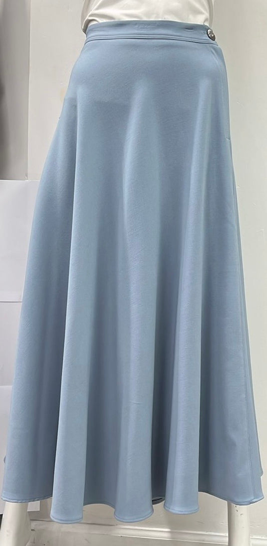 MAXMRKT FLAIRY SKIRT W SIDE BUTTON & ZIPPER-MIDI BLUE